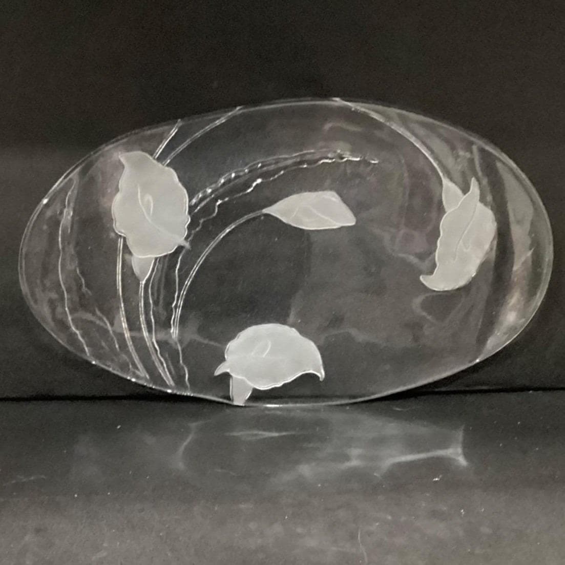 Vintage Smith Glass Handmade Tray Platter Frosted Cala Lily - Thumbnail 5