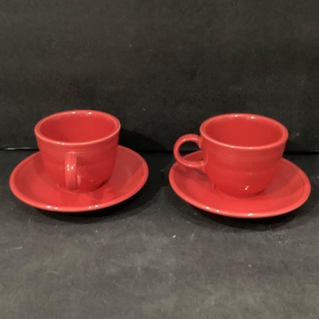 Fiesta Homer Laughlin Scarlet Red Cup & Saucers, Set of 2 FiestaWare USA Pottery - Thumbnail 9