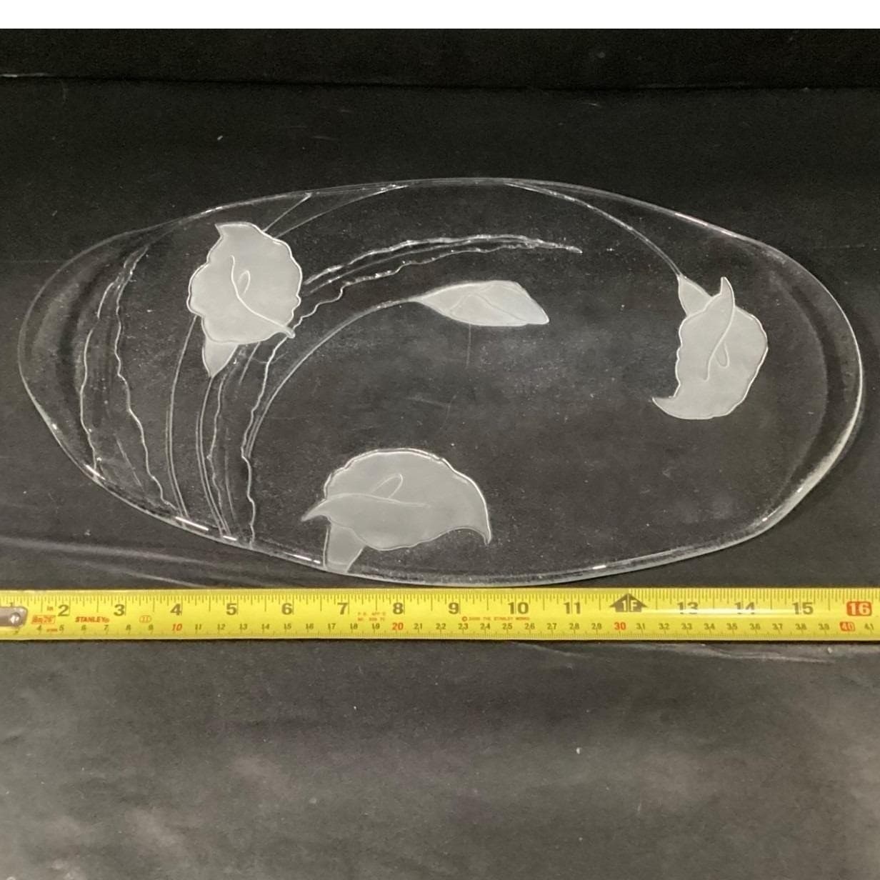 Vintage Smith Glass Handmade Tray Platter Frosted Cala Lily - Thumbnail 2