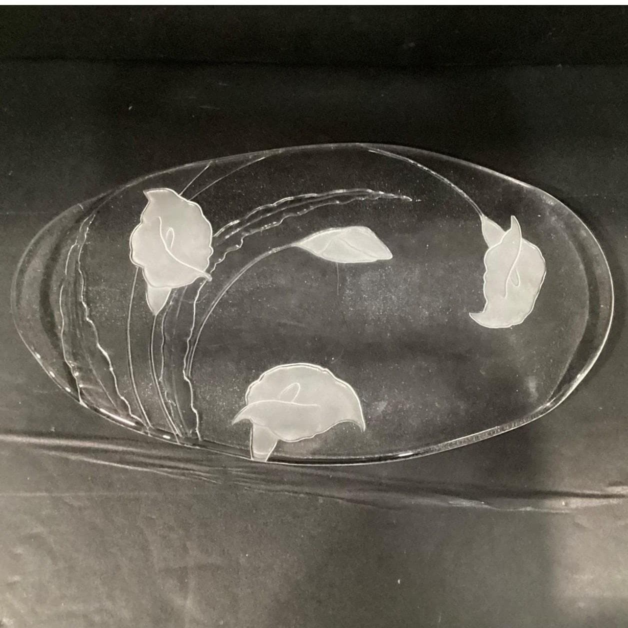 Vintage Smith Glass Handmade Tray Platter Frosted Cala Lily - Thumbnail 4