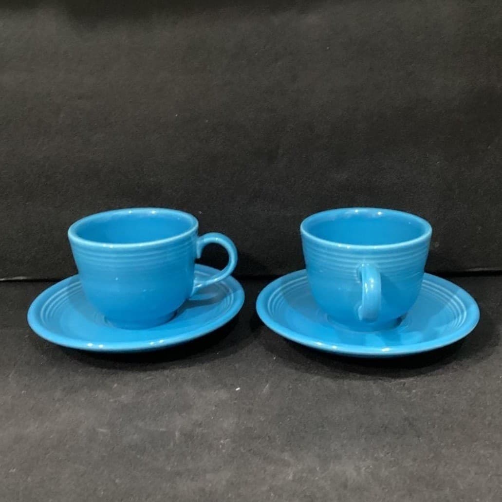 Fiesta Homer Laughlin Peacock Blue Cup & Saucer, Set of 2 Fiestaware USA Pottery - Thumbnail 10