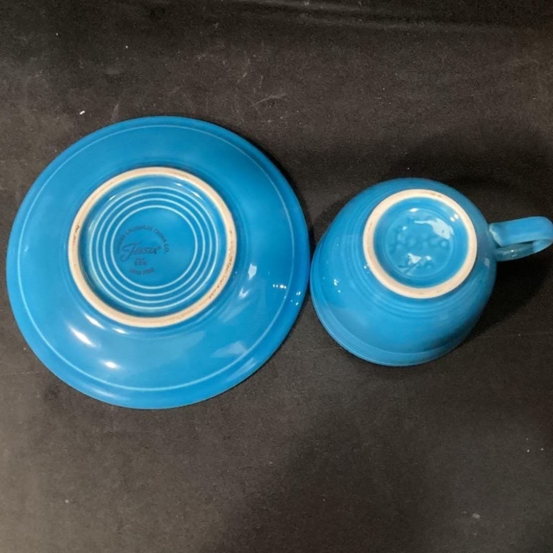 Fiesta Homer Laughlin Peacock Blue Cup & Saucer, Set of 2 Fiestaware USA Pottery - Thumbnail 4