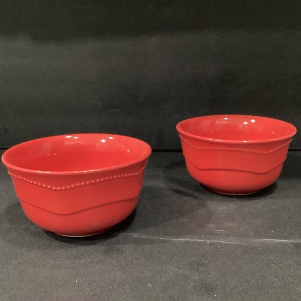 10 Strawberry Street Red Cereal Bowls, Set of 2, Embossed Beaded Edge Dinnerware - Thumbnail 3