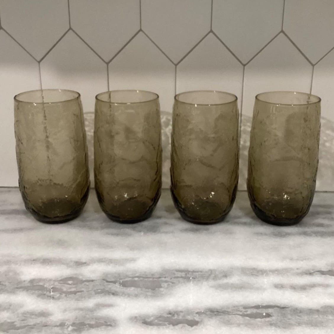 Anchor Hocking Sherwood Spicy Brown Flat Tumblers, Set of 4 Vintage Leaf Pattern - Thumbnail 2