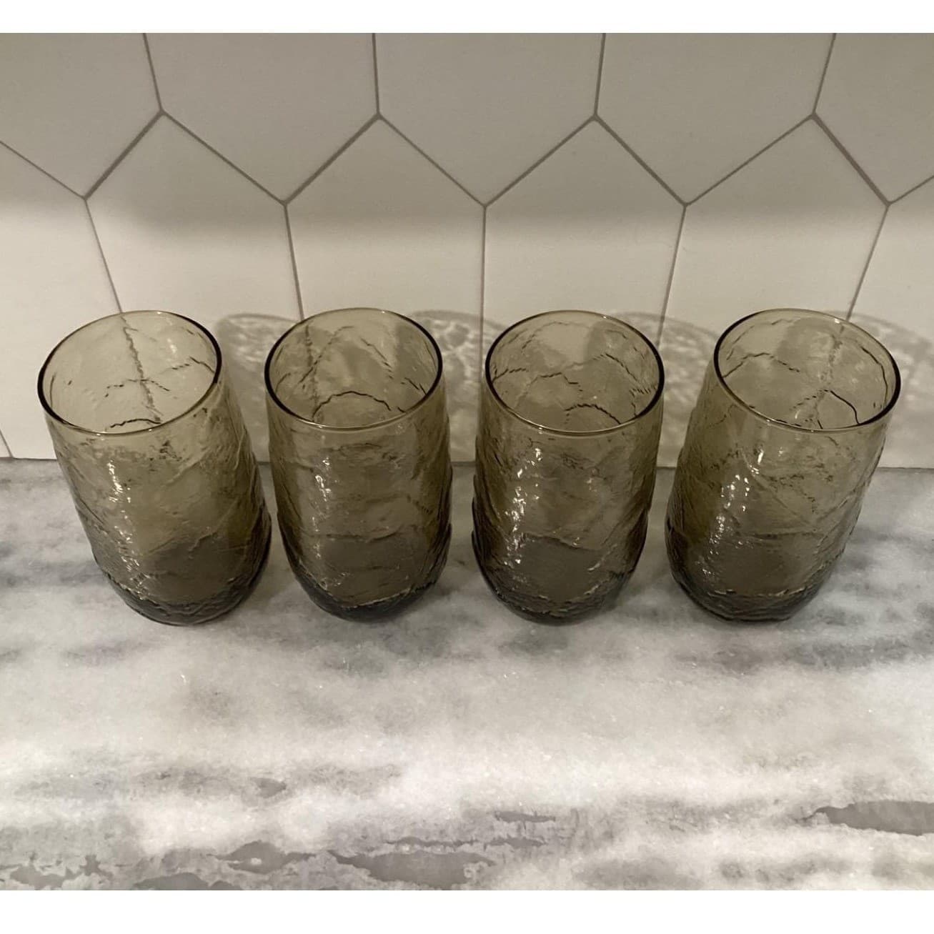 Anchor Hocking Sherwood Spicy Brown Flat Tumblers, Set of 4 Vintage Leaf Pattern - Thumbnail 3