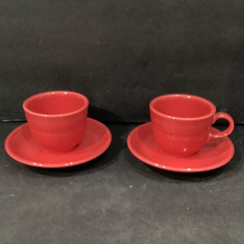 Fiesta Homer Laughlin Scarlet Red Cup & Saucers, Set of 2 FiestaWare USA Pottery - Thumbnail 11