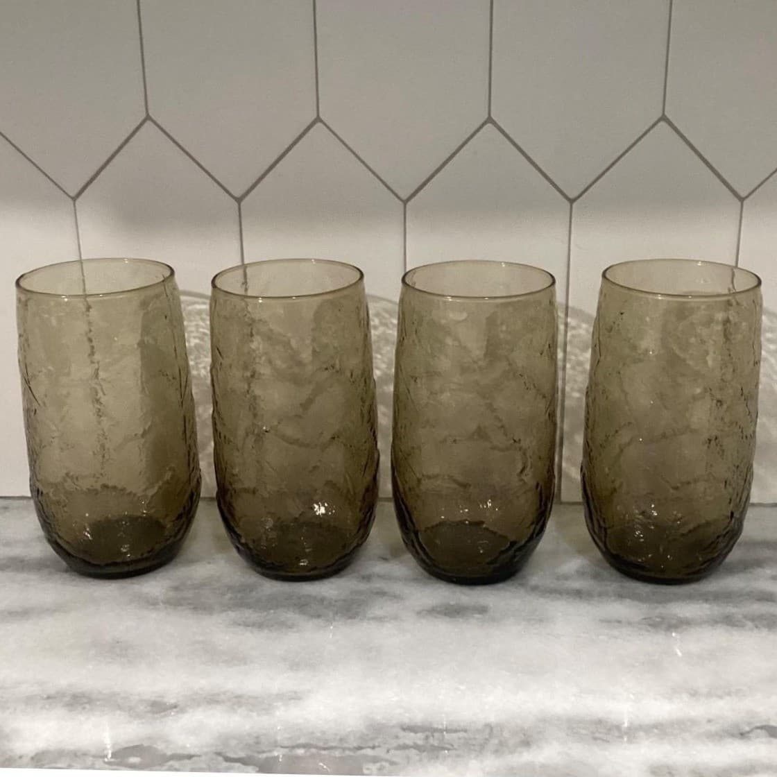 Anchor Hocking Sherwood Spicy Brown Flat Tumblers, Set of 4 Vintage Leaf Pattern - Thumbnail 8