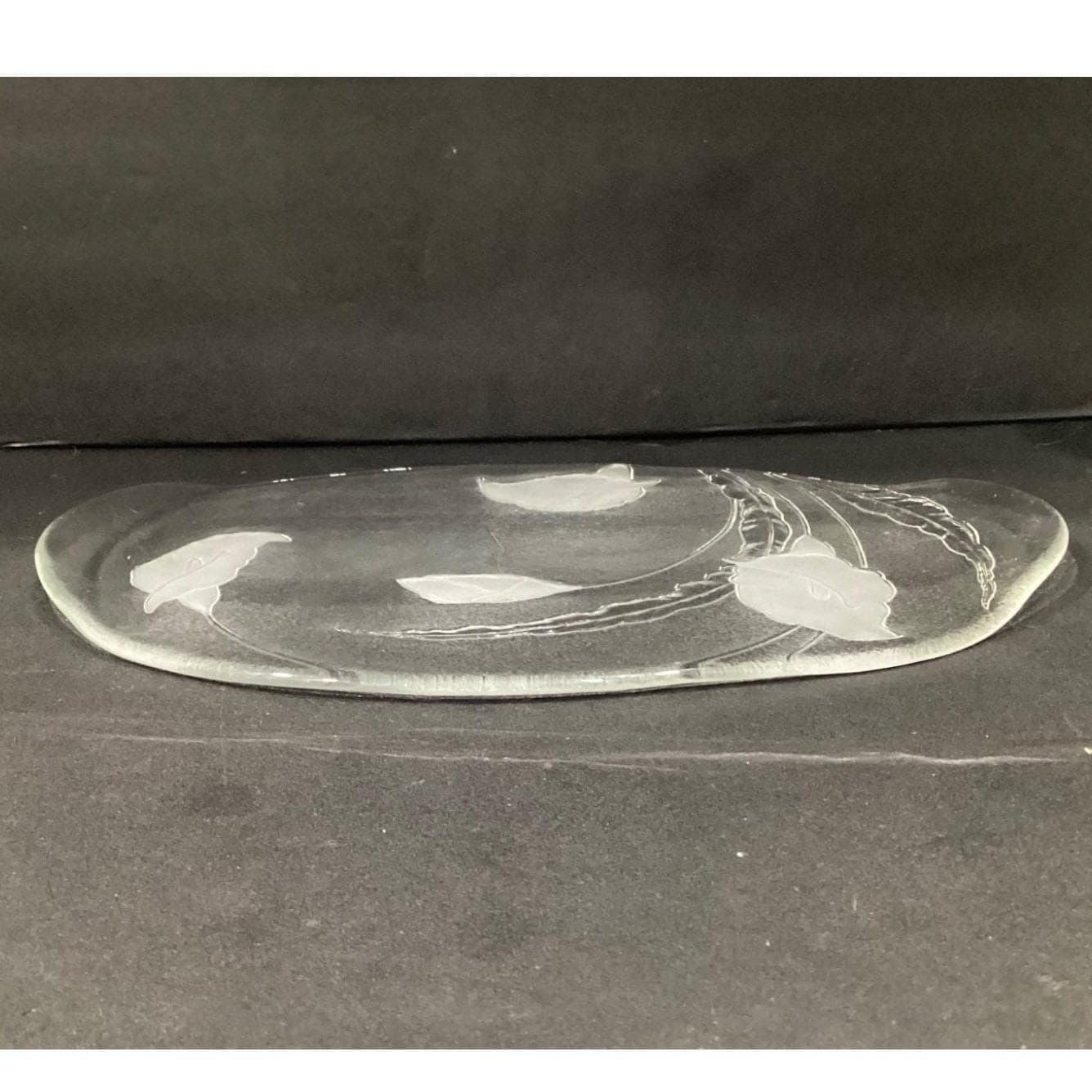 Vintage Smith Glass Handmade Tray Platter Frosted Cala Lily - Thumbnail 9