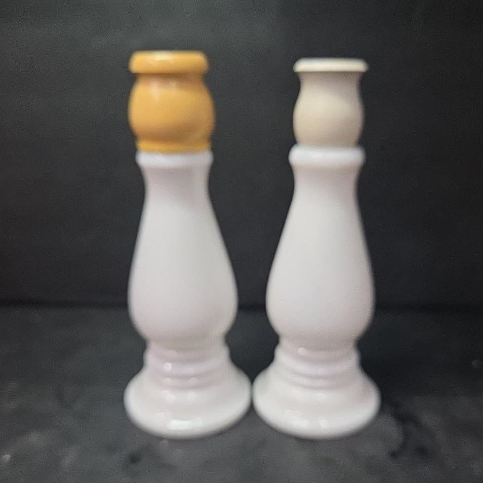 Avon Buttercup Cologne Candlestick Bottles, Set of 2, Vintage Milk Glass Decor - Thumbnail 4