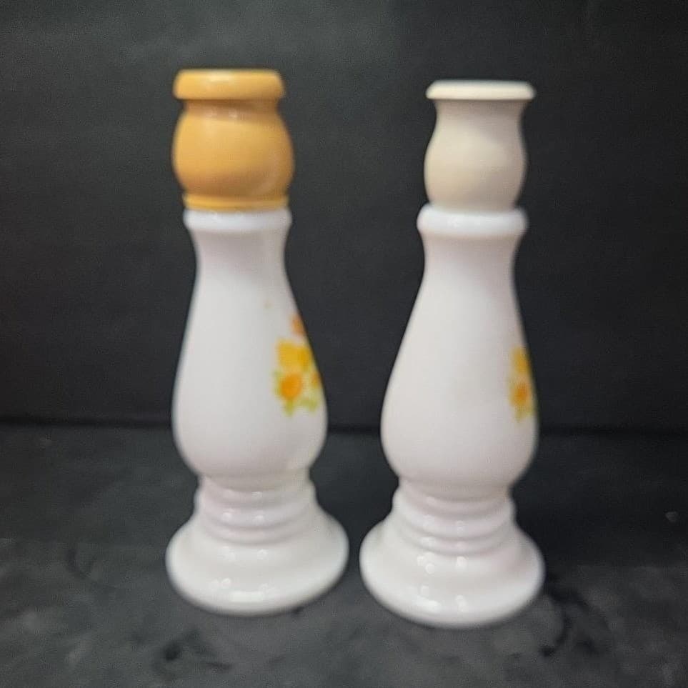 Avon Buttercup Cologne Candlestick Bottles, Set of 2, Vintage Milk Glass Decor - Thumbnail 5