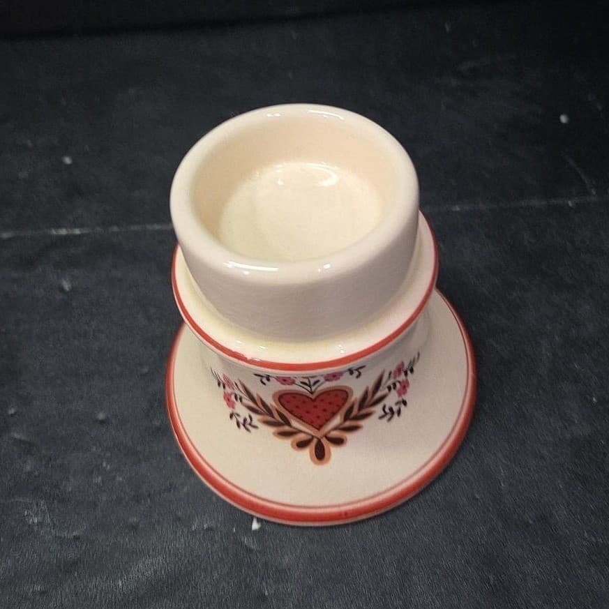 Pennsylvania Dutch Folk Art Candleholder, Vintage Hearts & Flowers Design Holder - Thumbnail 6