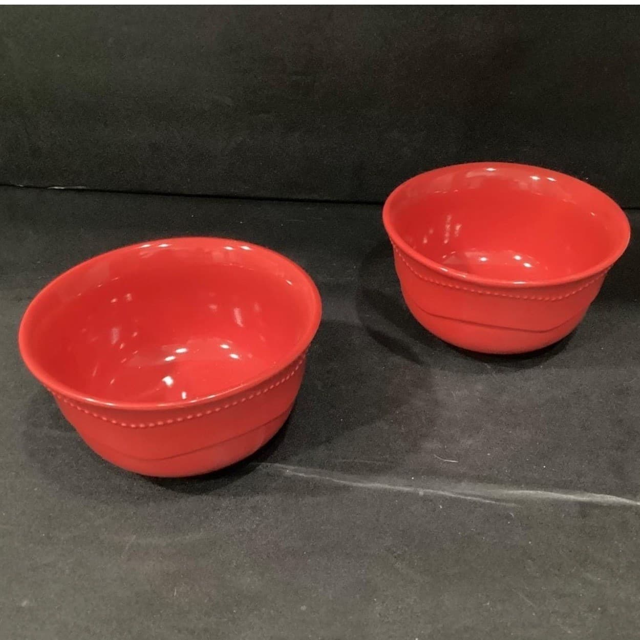 10 Strawberry Street Red Cereal Bowls, Set of 2, Embossed Beaded Edge Dinnerware - Thumbnail 4