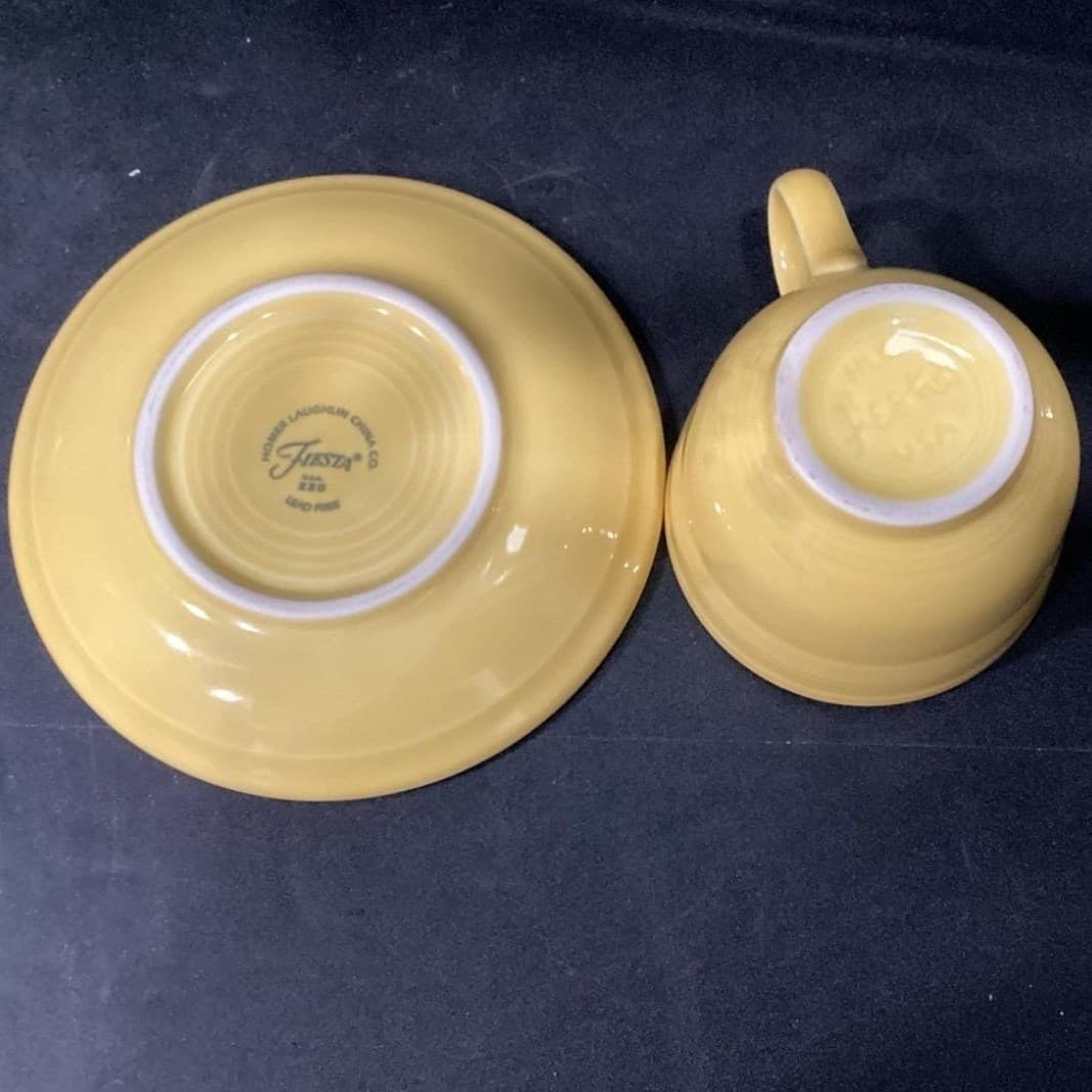 Fiesta Homer Laughlin Yellow Cup & Saucers, Set of 2, USA Pottery, Fiesta Ware - Thumbnail 4