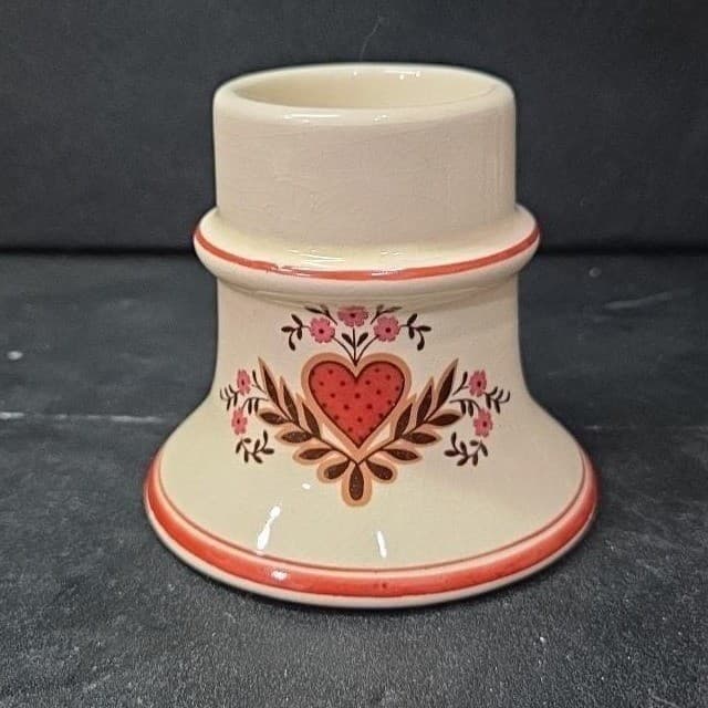 Pennsylvania Dutch Folk Art Candleholder, Vintage Hearts & Flowers Design Holder - Thumbnail 2