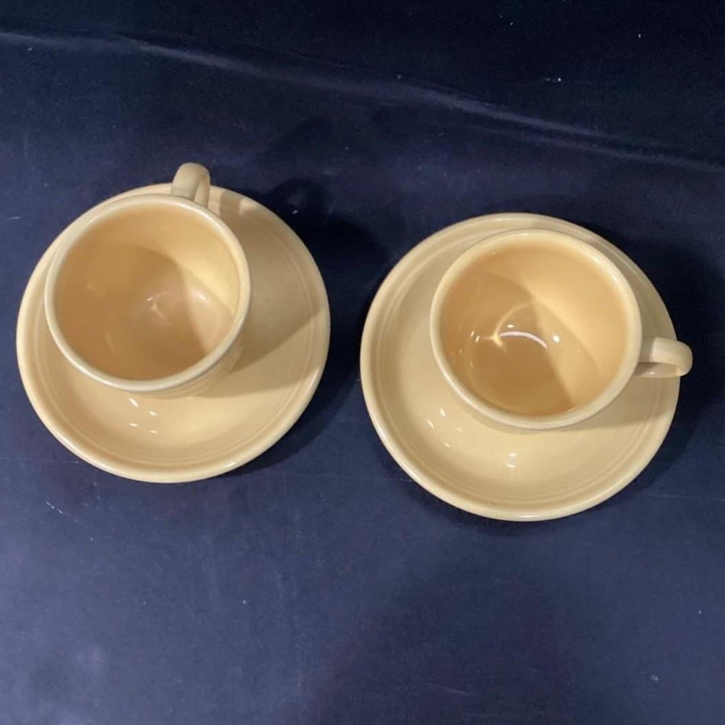 Fiesta Homer Laughlin Yellow Cup & Saucers, Set of 2, USA Pottery, Fiesta Ware - Thumbnail 3