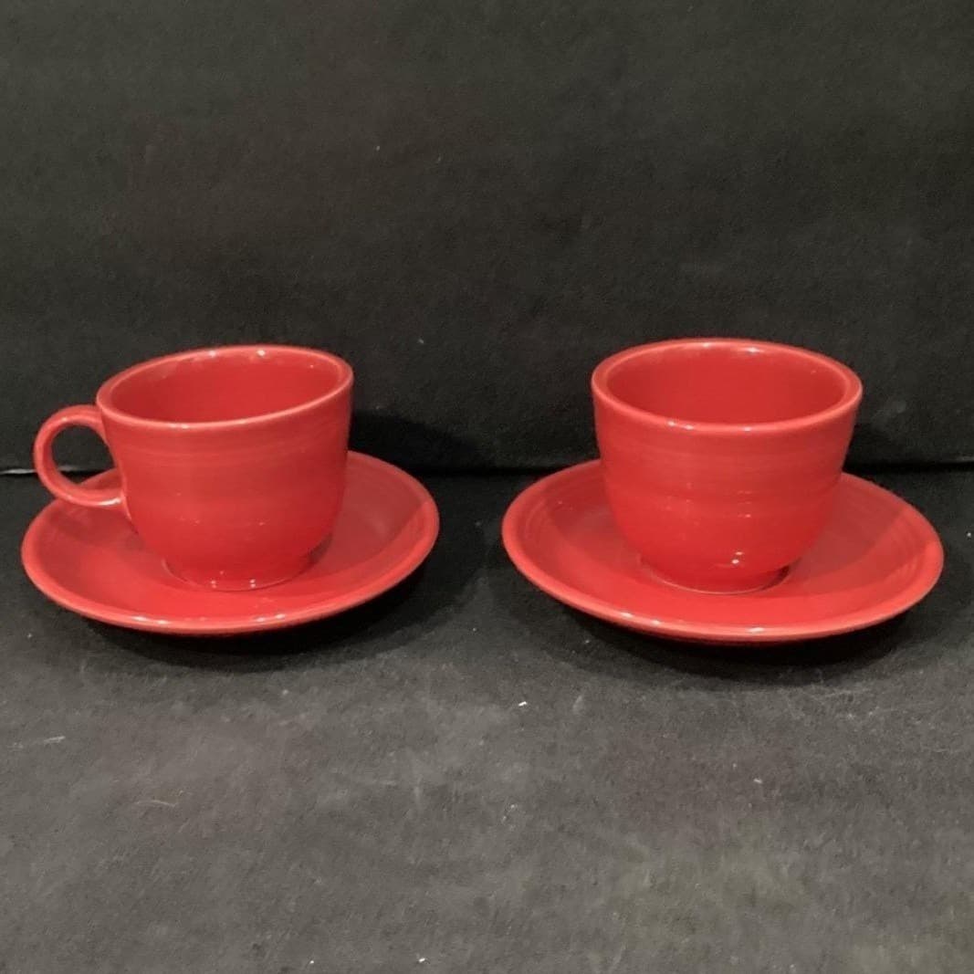 Fiesta Homer Laughlin Scarlet Red Cup & Saucers, Set of 2 FiestaWare USA Pottery - Thumbnail 2