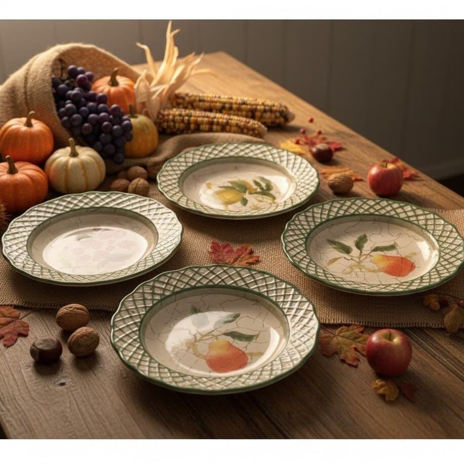 Raymond Waites Cornucopia Salad Bowls, Set of 4, Hand-Painted Tuscan Dinnerware