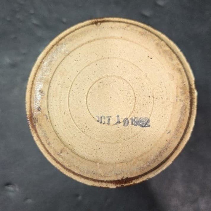 Brown Stoneware Cheese Crock, Vintage Ceramic Container Worn Label, Rustic Decor - Thumbnail 8