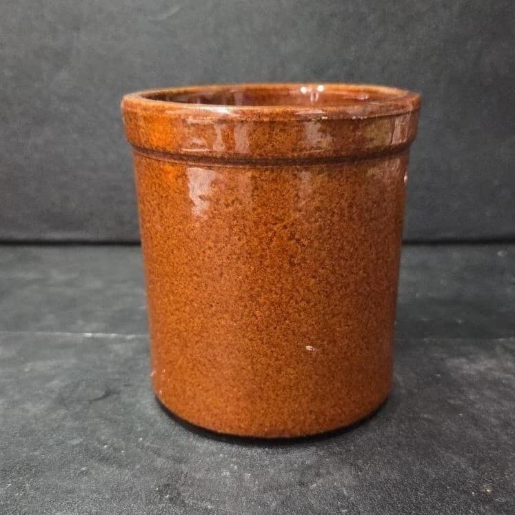 Brown Stoneware Cheese Crock, Vintage Ceramic Container Worn Label, Rustic Decor - Thumbnail 4