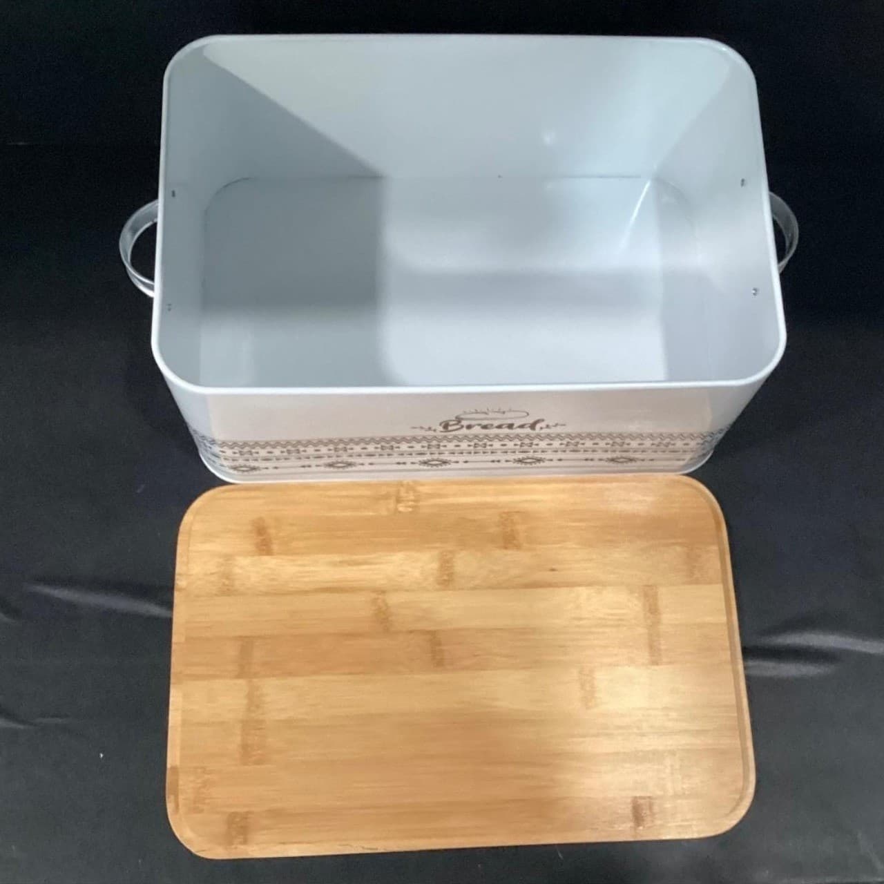 Rectangular White Bread Box, Handled Storage Bin, Cutting Board Lid, Kitchenware - Thumbnail 4