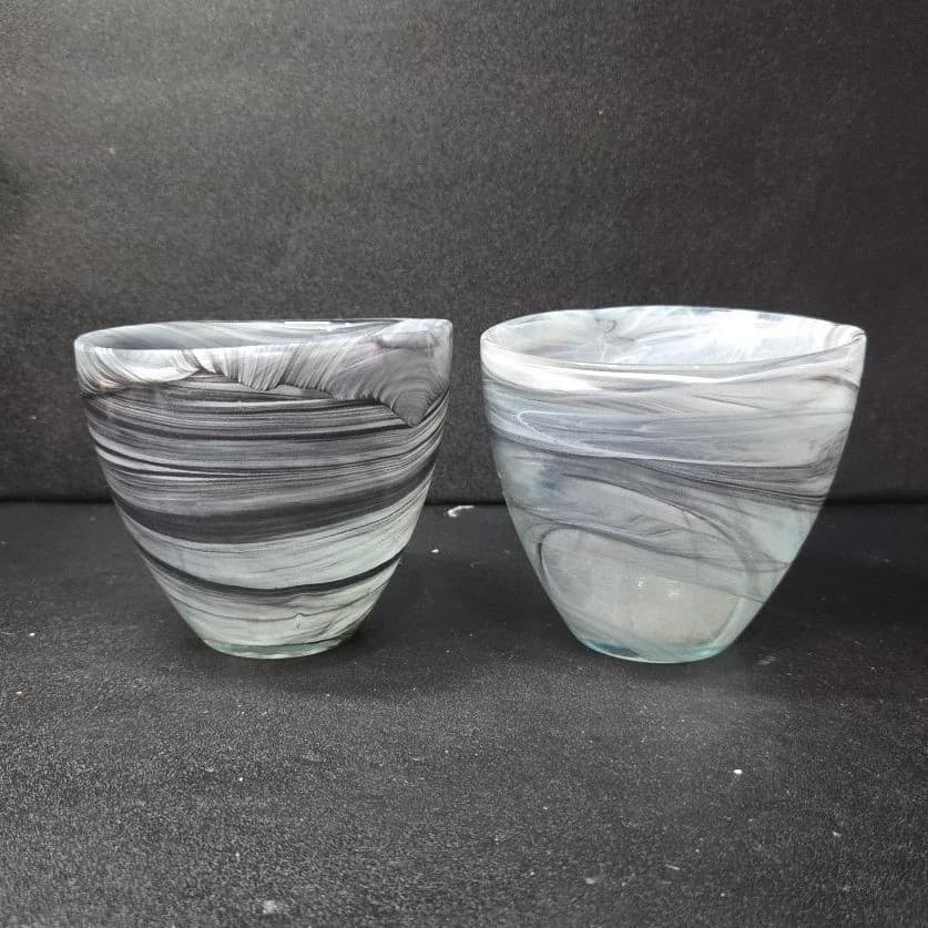 Ecoglass Gray Smoke Planter Bowls, Set of 2, Swirl Design Recycled Art Glassware - Thumbnail 3