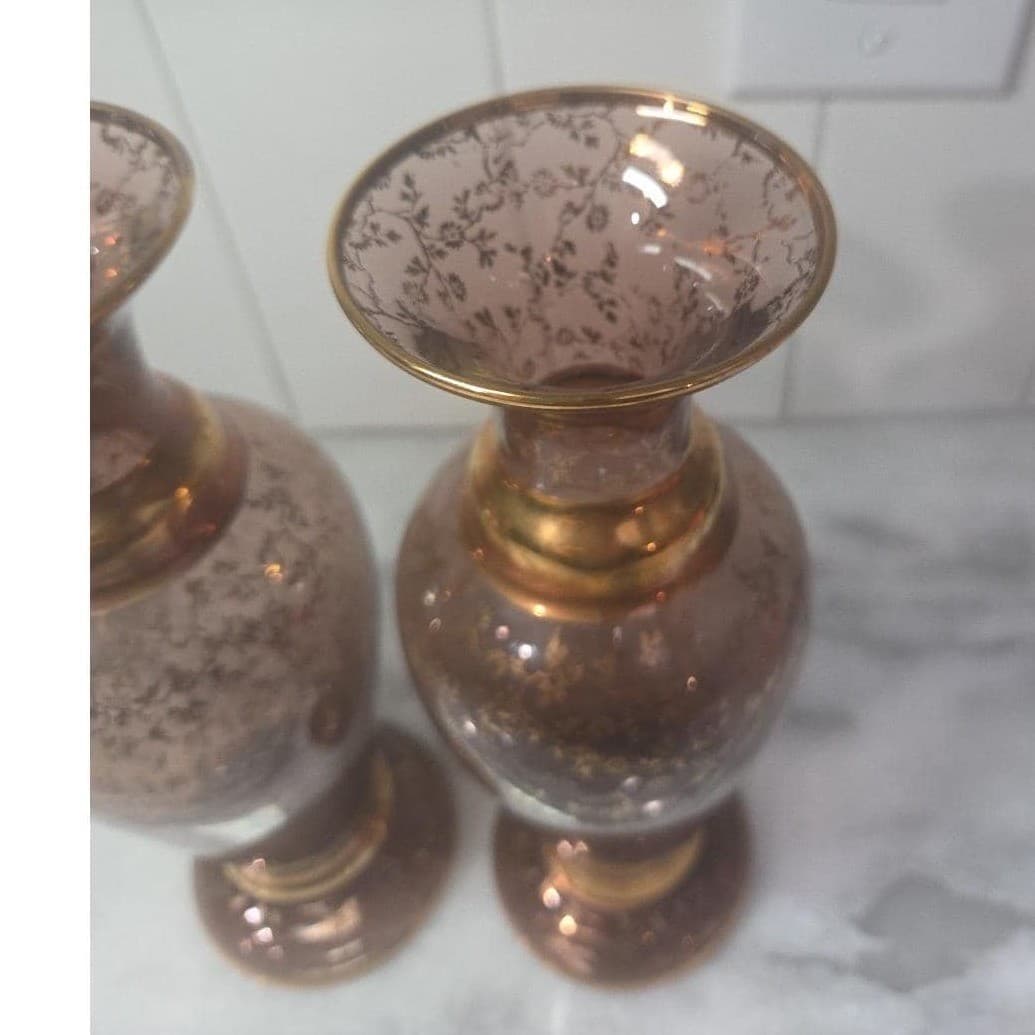 Vecchia Murano Cranberry Glass Vases, Set of 2, Vintage Italian Signed Glassware - Thumbnail 6
