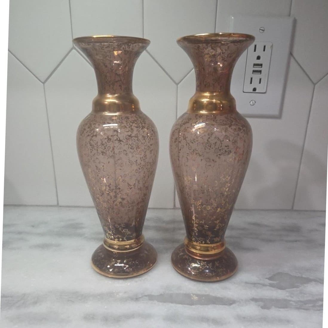 Vecchia Murano Cranberry Glass Vases, Set of 2, Vintage Italian Signed Glassware - Thumbnail 4