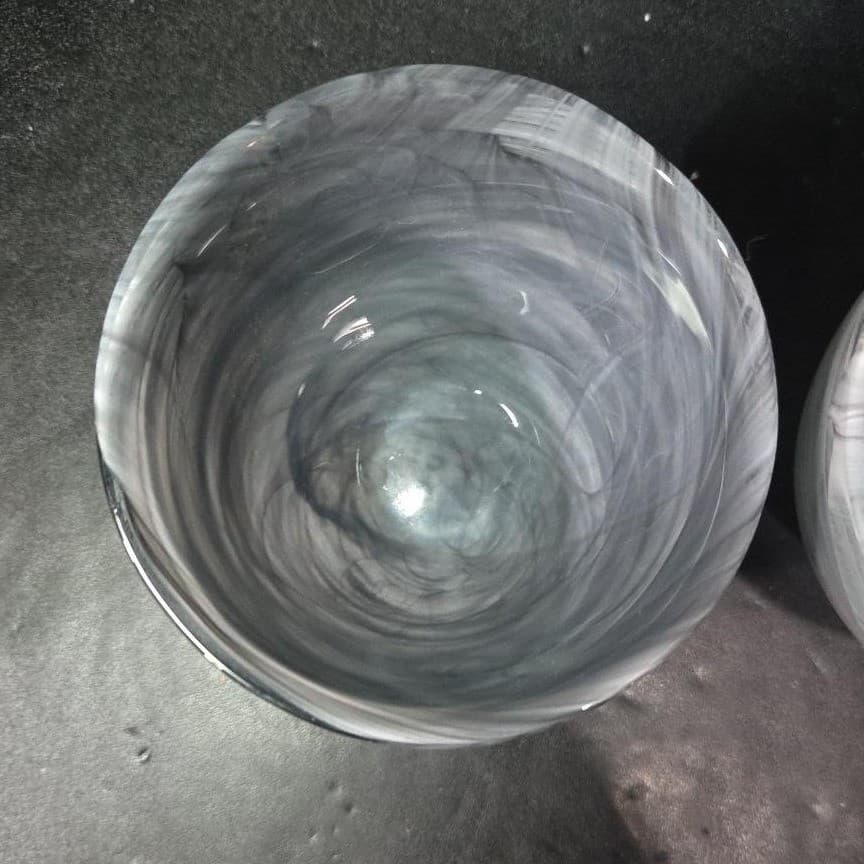 Ecoglass Gray Smoke Planter Bowls, Set of 2, Swirl Design Recycled Art Glassware - Thumbnail 7