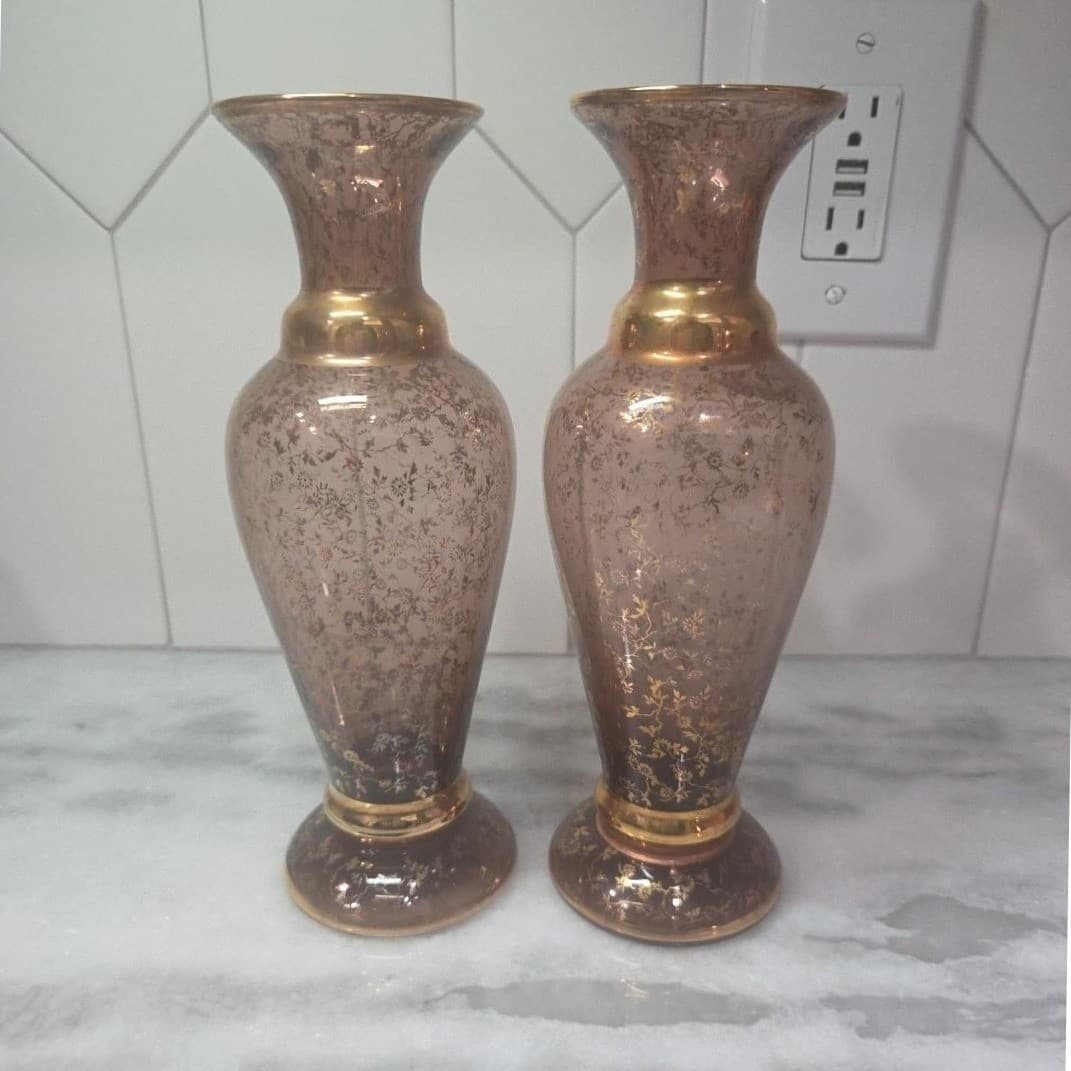 Vecchia Murano Cranberry Glass Vases, Set of 2, Vintage Italian Signed Glassware - Thumbnail 5