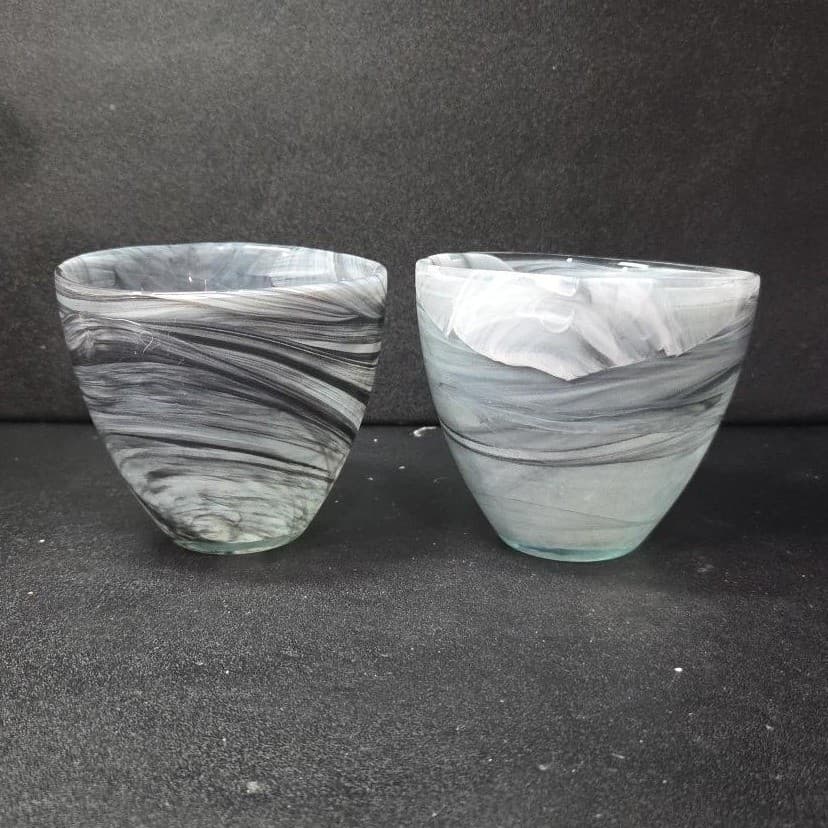 Ecoglass Gray Smoke Planter Bowls, Set of 2, Swirl Design Recycled Art Glassware - Thumbnail 5