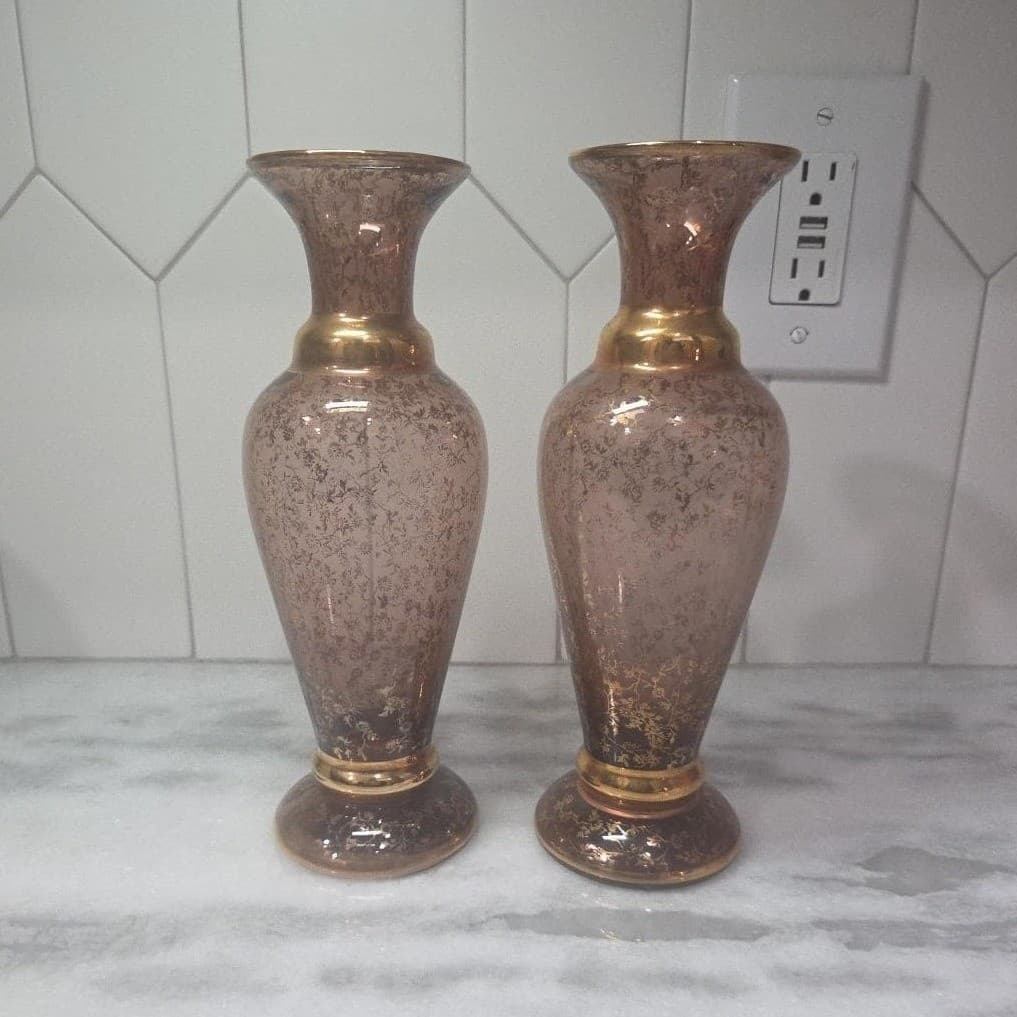 Vecchia Murano Cranberry Glass Vases, Set of 2, Vintage Italian Signed Glassware - Thumbnail 2