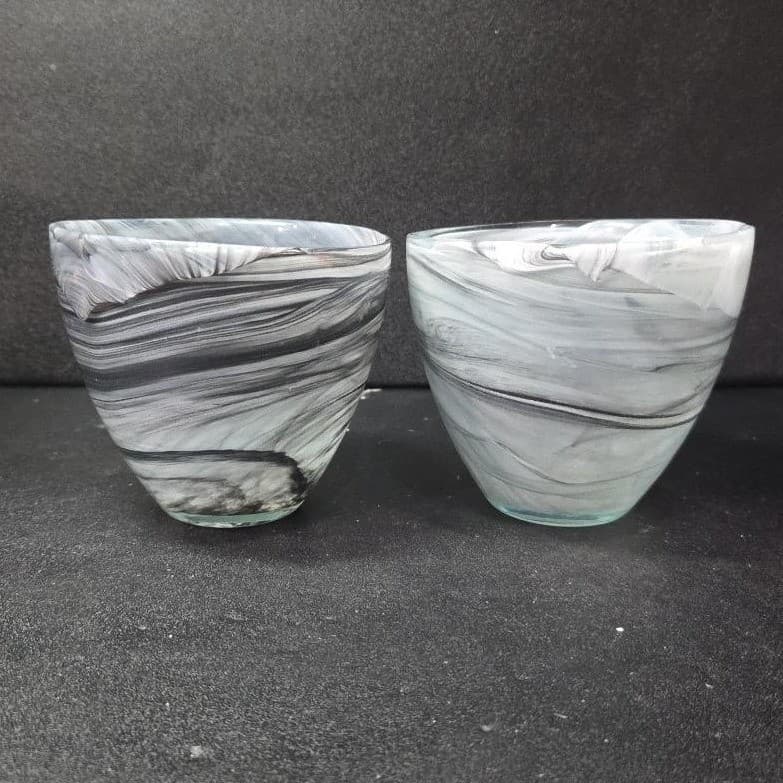 Ecoglass Gray Smoke Planter Bowls, Set of 2, Swirl Design Recycled Art Glassware - Thumbnail 4