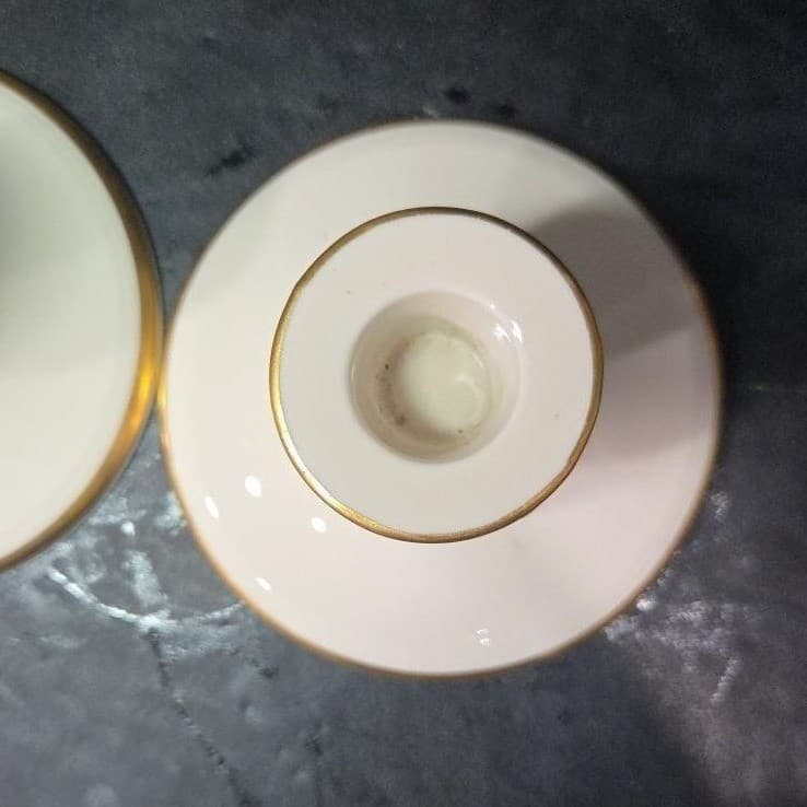 Pickard China Porcelain Candle Holders, Set of 2, Vintage Gold Trim Accents - Thumbnail 7