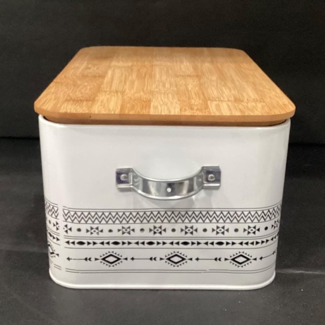Rectangular White Bread Box, Handled Storage Bin, Cutting Board Lid, Kitchenware - Thumbnail 9