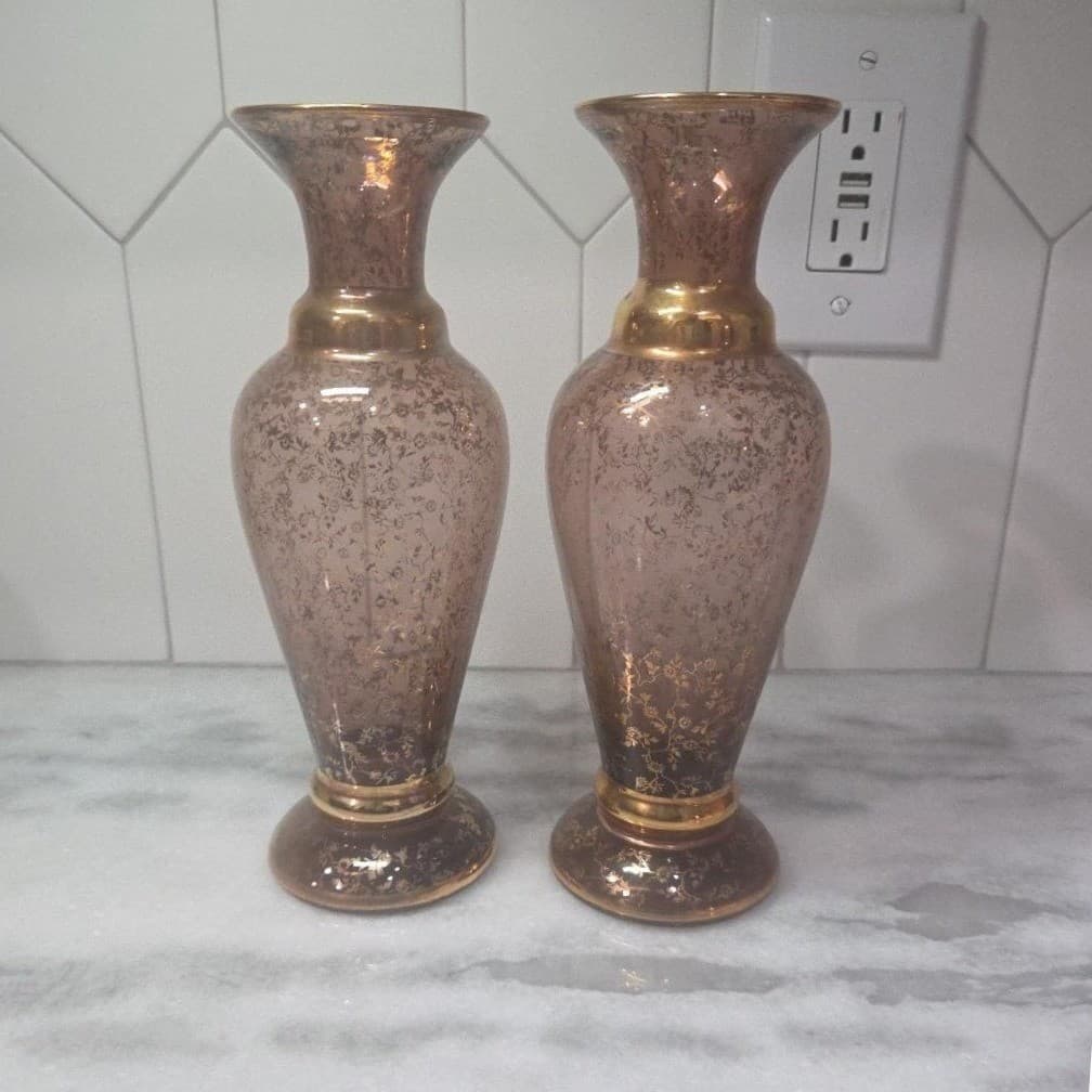 Vecchia Murano Cranberry Glass Vases, Set of 2, Vintage Italian Signed Glassware - Thumbnail 3