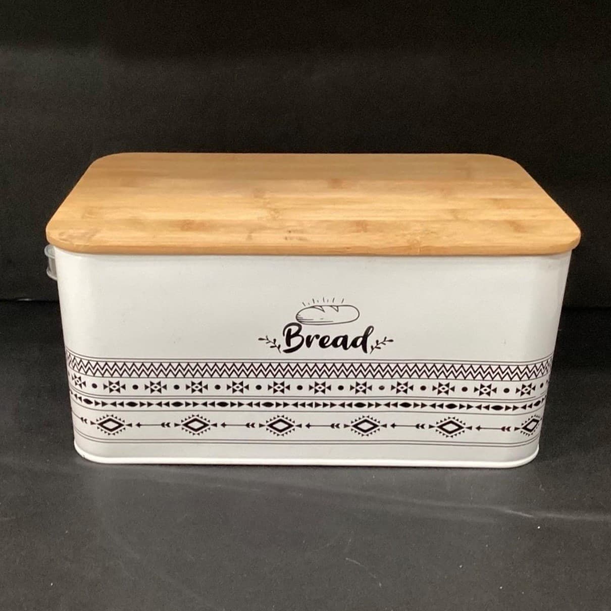 Rectangular White Bread Box, Handled Storage Bin, Cutting Board Lid, Kitchenware - Thumbnail 2