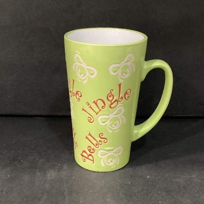Mulberry Home Collection Lime Green Jingle Bells Coffee Cup, Christmas Latte Mug - Thumbnail 2