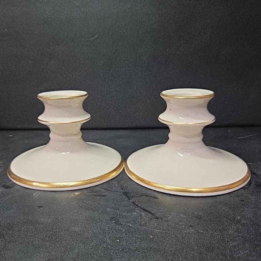 Pickard China Porcelain Candle Holders, Set of 2, Vintage Gold Trim Accents - Thumbnail 5