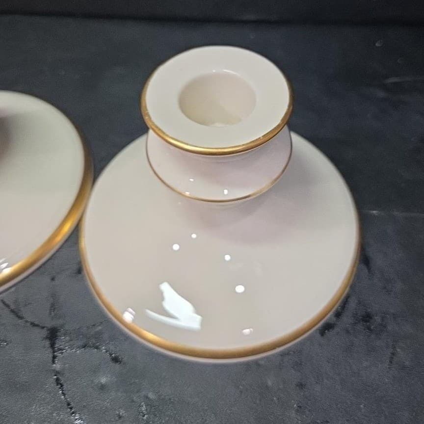 Pickard China Porcelain Candle Holders, Set of 2, Vintage Gold Trim Accents - Thumbnail 6