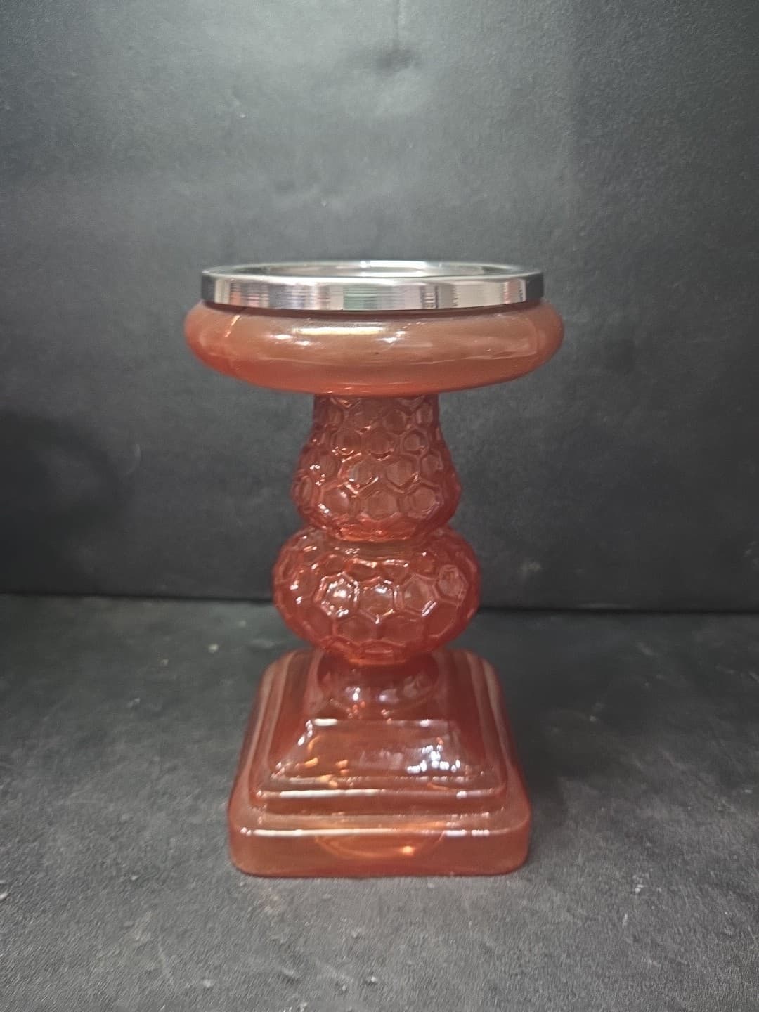 Opalhouse Textured Orange Pink Pillar Candle Holder Secret Garden Vintage Style - Thumbnail 4