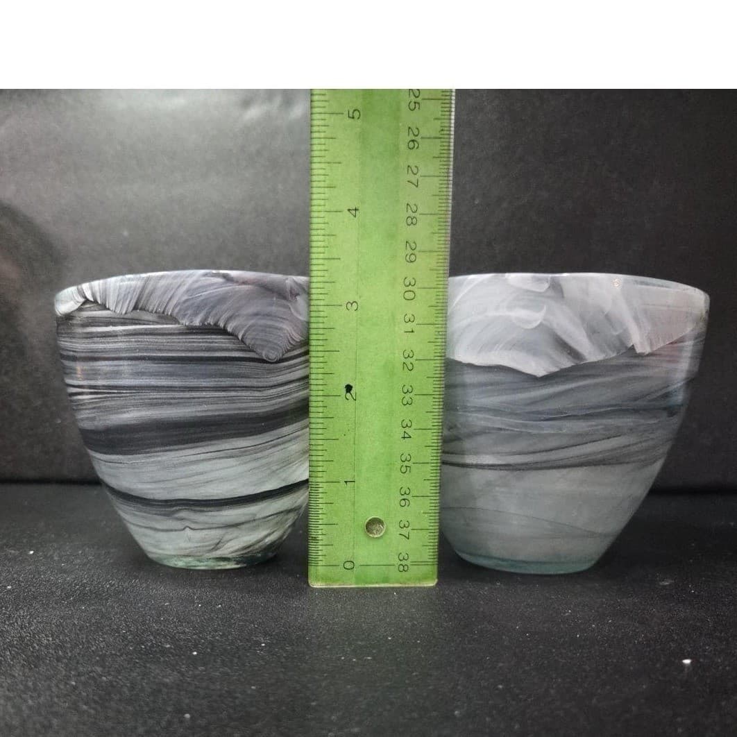 Ecoglass Gray Smoke Planter Bowls, Set of 2, Swirl Design Recycled Art Glassware - Thumbnail 9