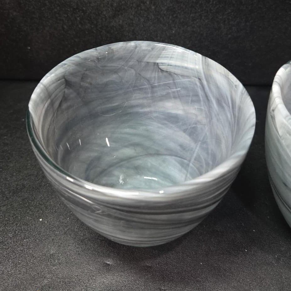 Ecoglass Gray Smoke Planter Bowls, Set of 2, Swirl Design Recycled Art Glassware - Thumbnail 6