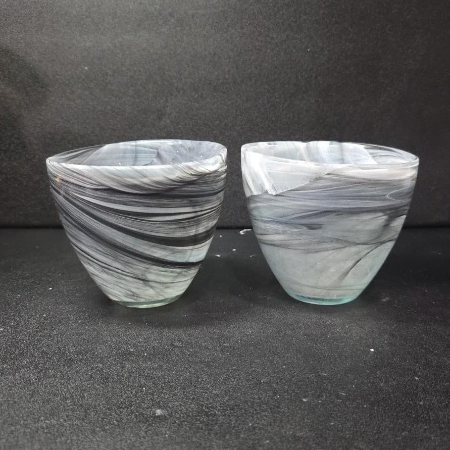 Ecoglass Gray Smoke Planter Bowls, Set of 2, Swirl Design Recycled Art Glassware - Thumbnail 2