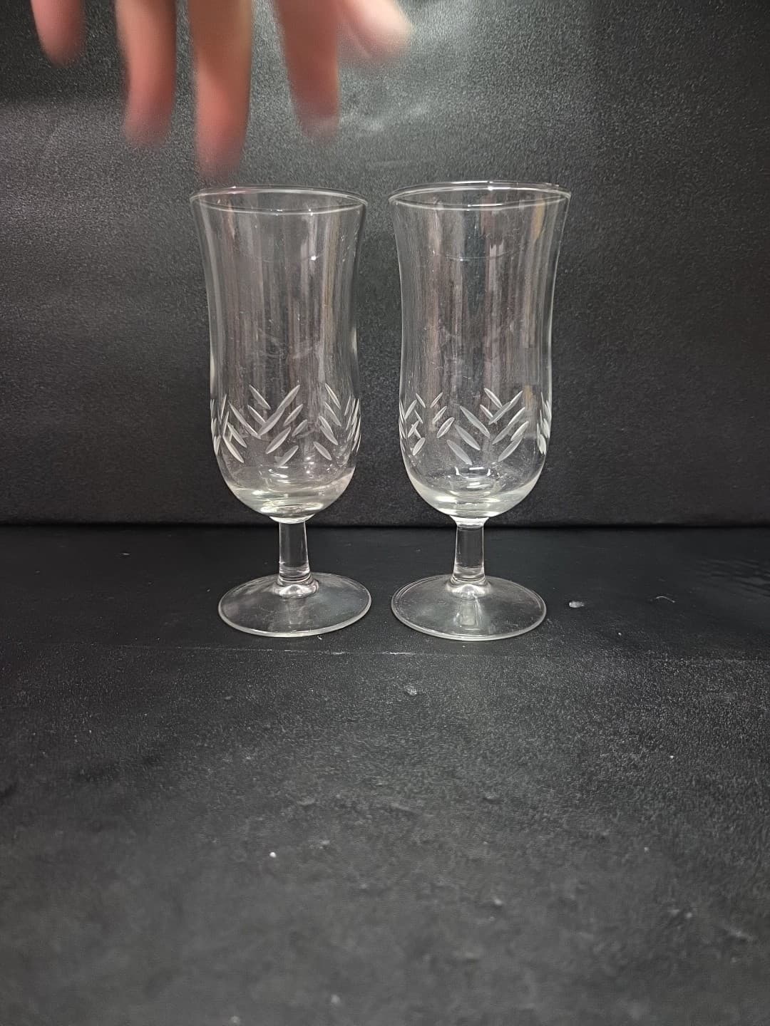 Etched Glass Champagne Glasses, Clear Wine Stemware Set, Vintage Glass Drinkware - Thumbnail 2