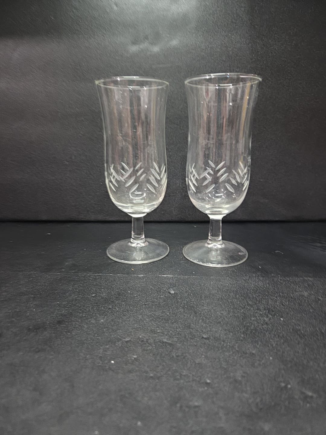 Etched Glass Champagne Glasses, Clear Wine Stemware Set, Vintage Glass Drinkware - Thumbnail 4