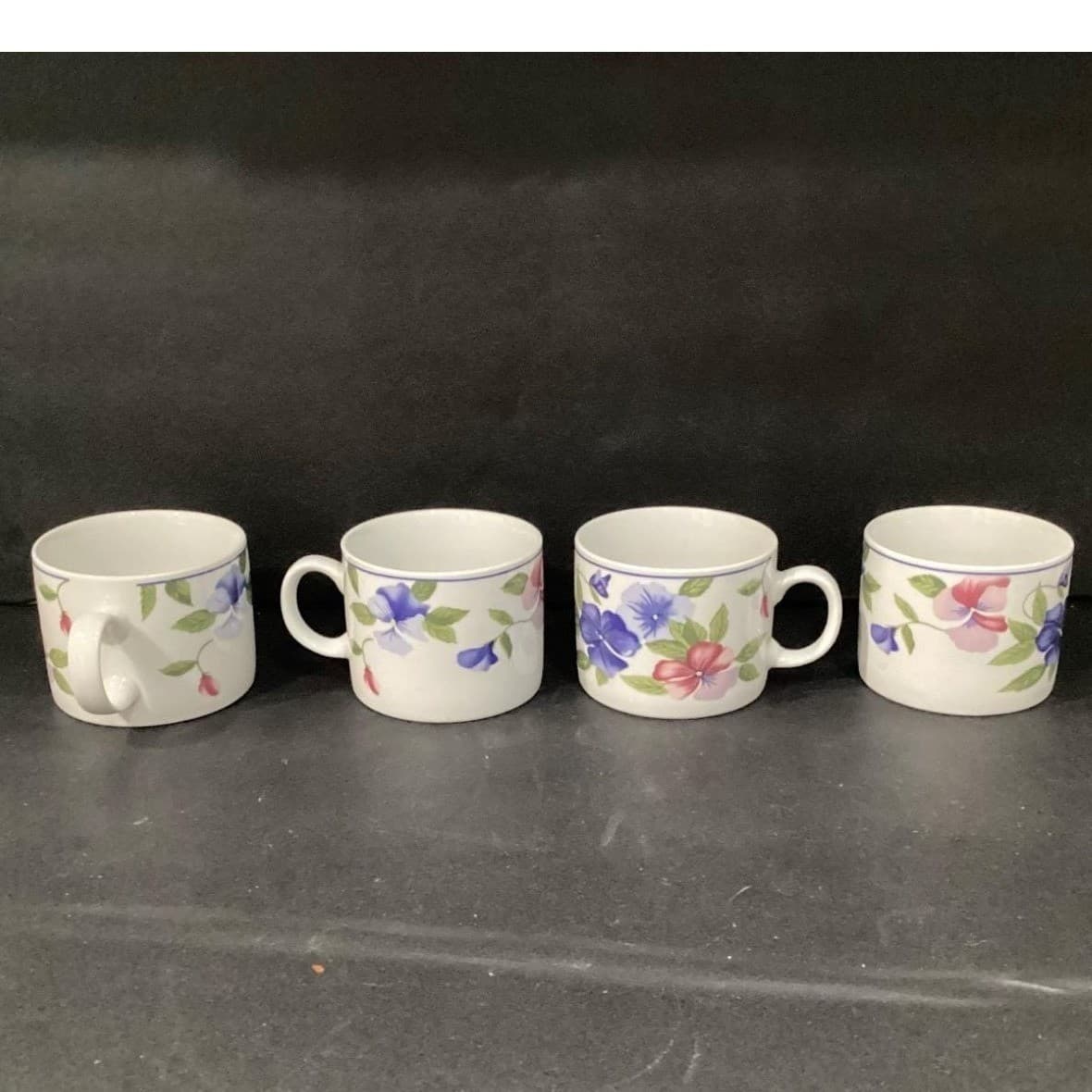 Oneida Majesticware Freesia Coffee Cups, Set of 4, Vintage Floral Stoneware Mugs - Thumbnail 9