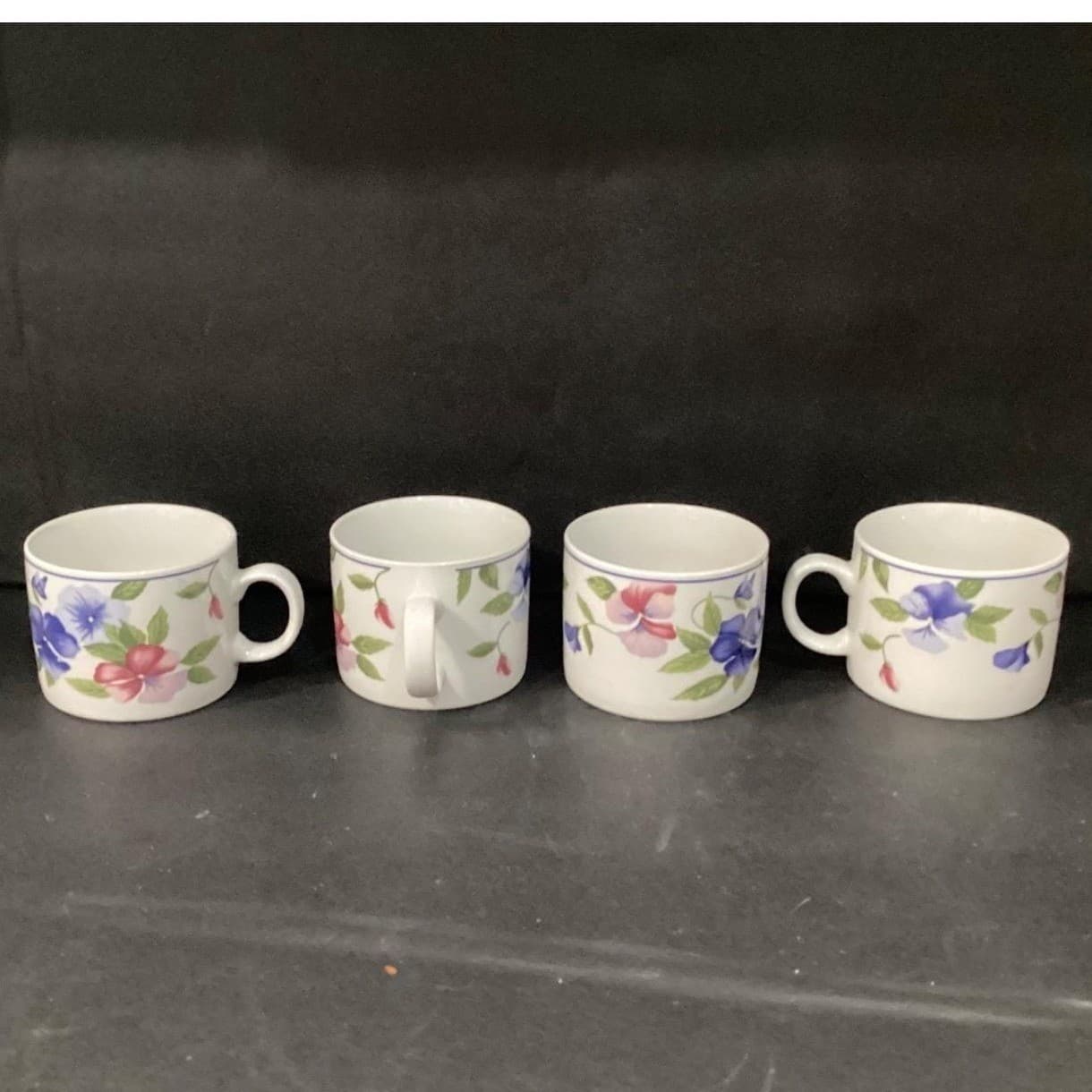 Oneida Majesticware Freesia Coffee Cups, Set of 4, Vintage Floral Stoneware Mugs - Thumbnail 10