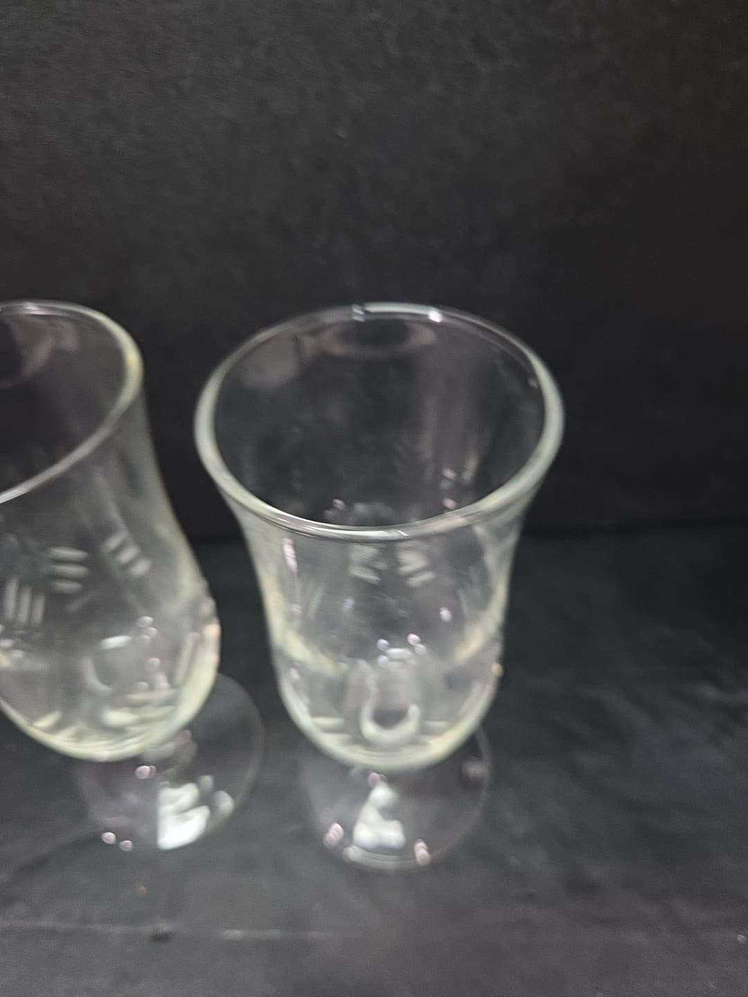 Etched Glass Champagne Glasses, Clear Wine Stemware Set, Vintage Glass Drinkware - Thumbnail 5