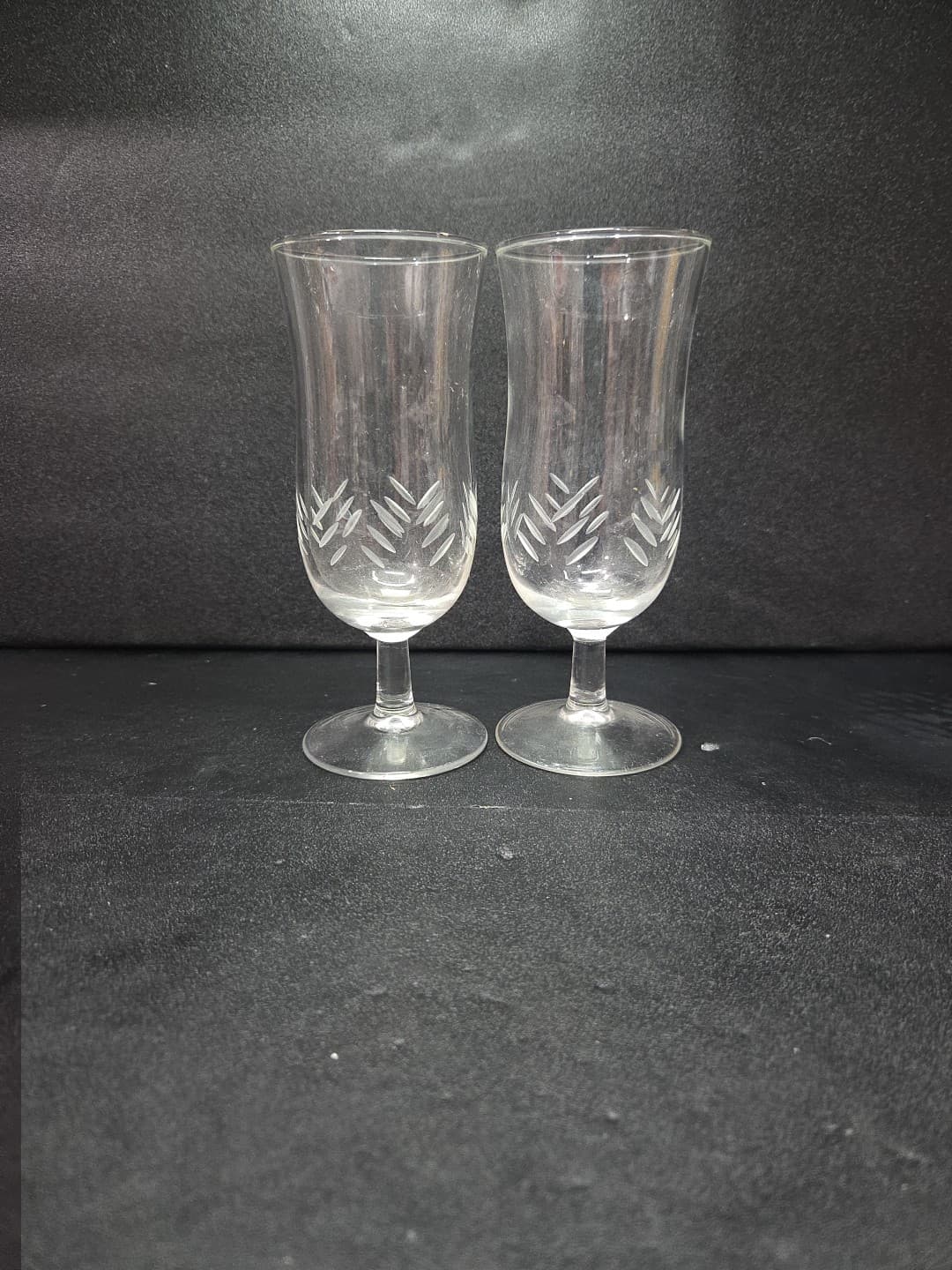 Etched Glass Champagne Glasses, Clear Wine Stemware Set, Vintage Glass Drinkware - Thumbnail 3