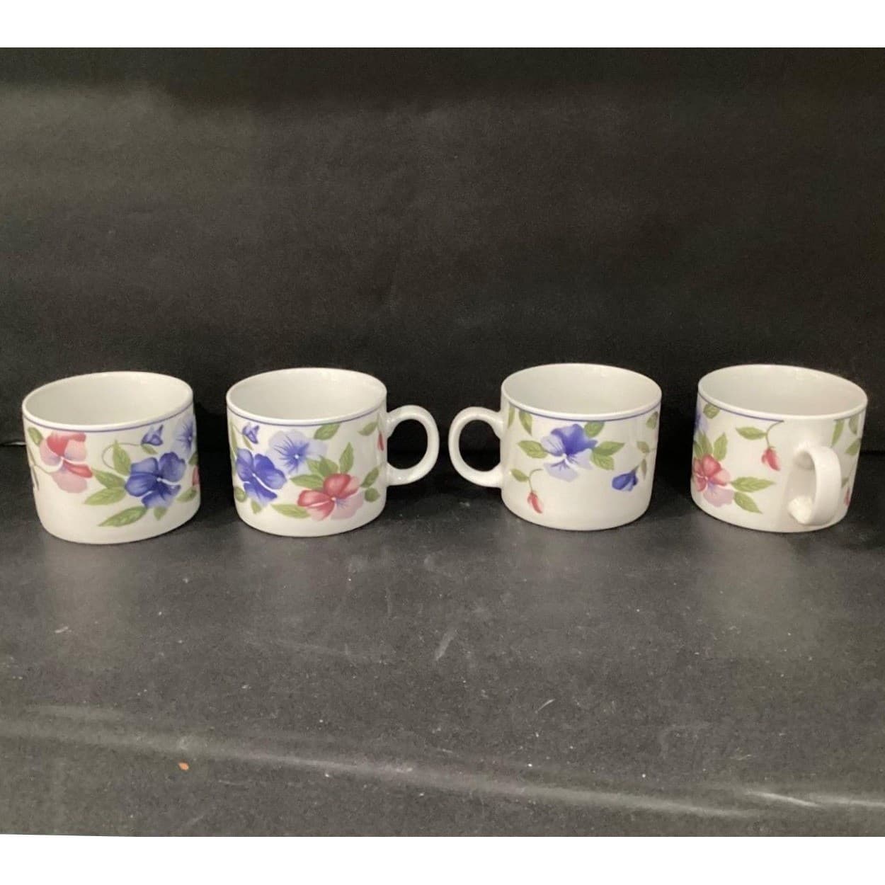 Oneida Majesticware Freesia Coffee Cups, Set of 4, Vintage Floral Stoneware Mugs - Thumbnail 2